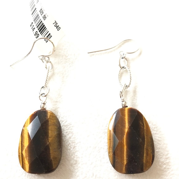 Jewelry - NWT Sterling Silver Faceted Tigers Eye Earrings